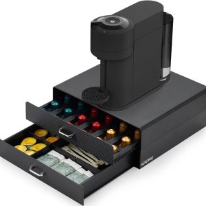 ACROPAQ Capsulehouder met lade - Voor Nespresso, Dolce Gusto, K-Cup - Capsulehouder met lader - Voor 60 of 30 capsules - Zwart
