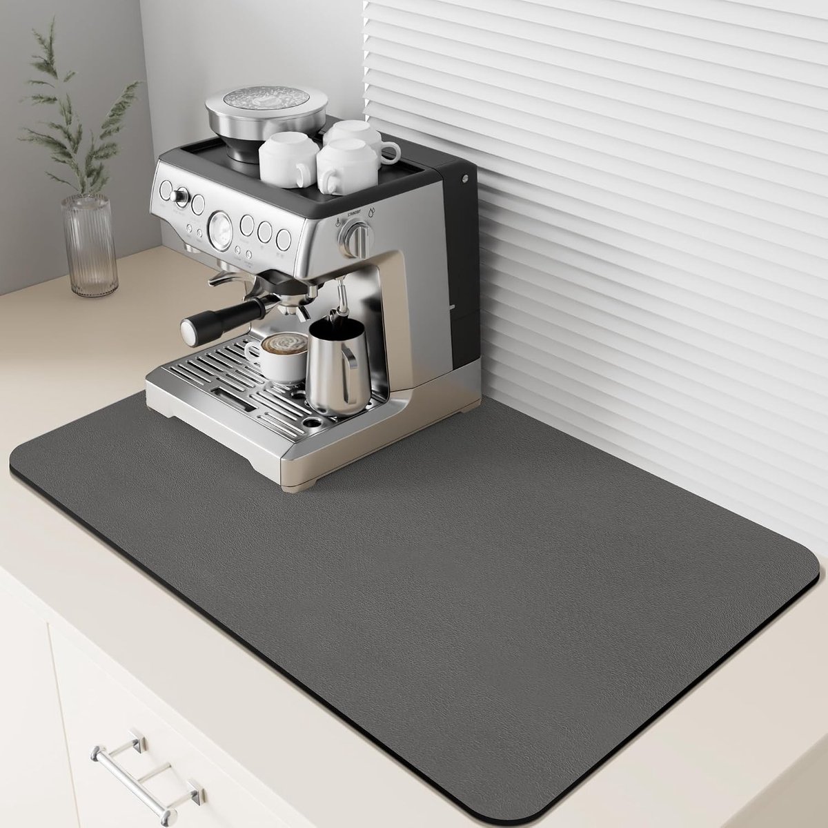 Absorberende Droogmat voor Aanrecht, Rubber Onderzijde, Ideaal voor Koffiezetapparaat en Espressomachine - 30x40cm Donkergrijs