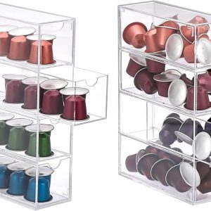 Acryl Opbergdoos voor Koffiepads met 4 Lade, Duidelijke Organizer voor Koffiecapsules en Theezakjes, Stapelbare Desk Organizer voor Keuken en Kantoor