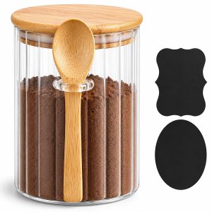 BOTC Koffie Bewaarbus 700ml - Koffiebus met bamboe lepels deksels - Suikercontainer - Kruidenpot - Havermoutcontainer - Koffie Thee
