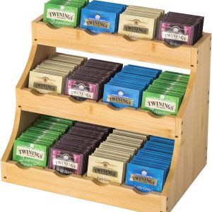 Bamboe theezakjeshouder, 3 Tier Storage Organizer voor theezakjes, koffiecapsules, Creamer Pods