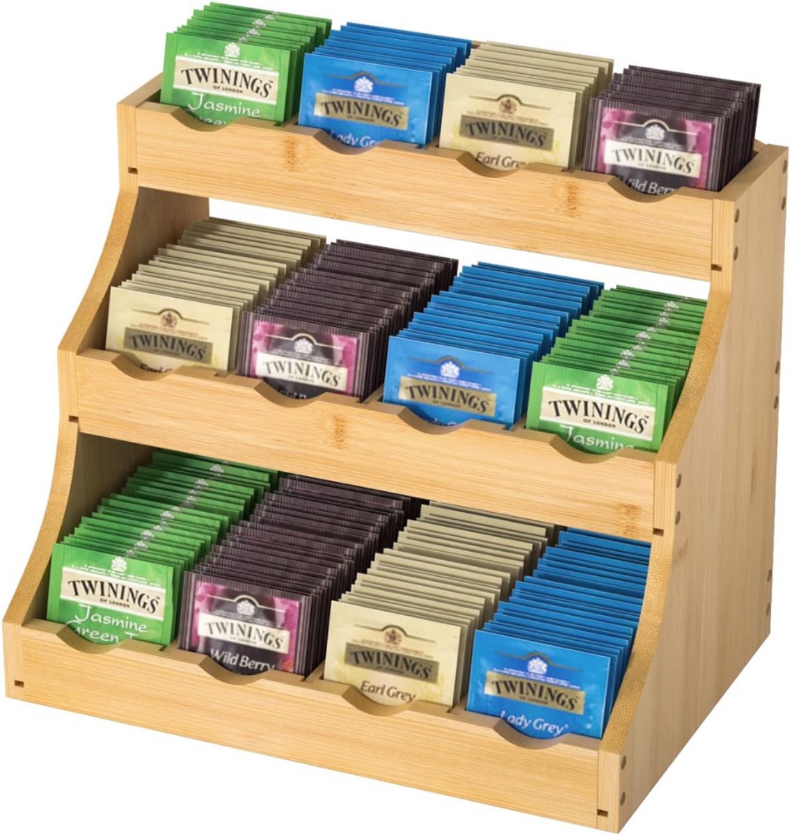 Bamboe theezakjeshouder, 3 Tier Storage Organizer voor theezakjes, koffiecapsules, Creamer Pods