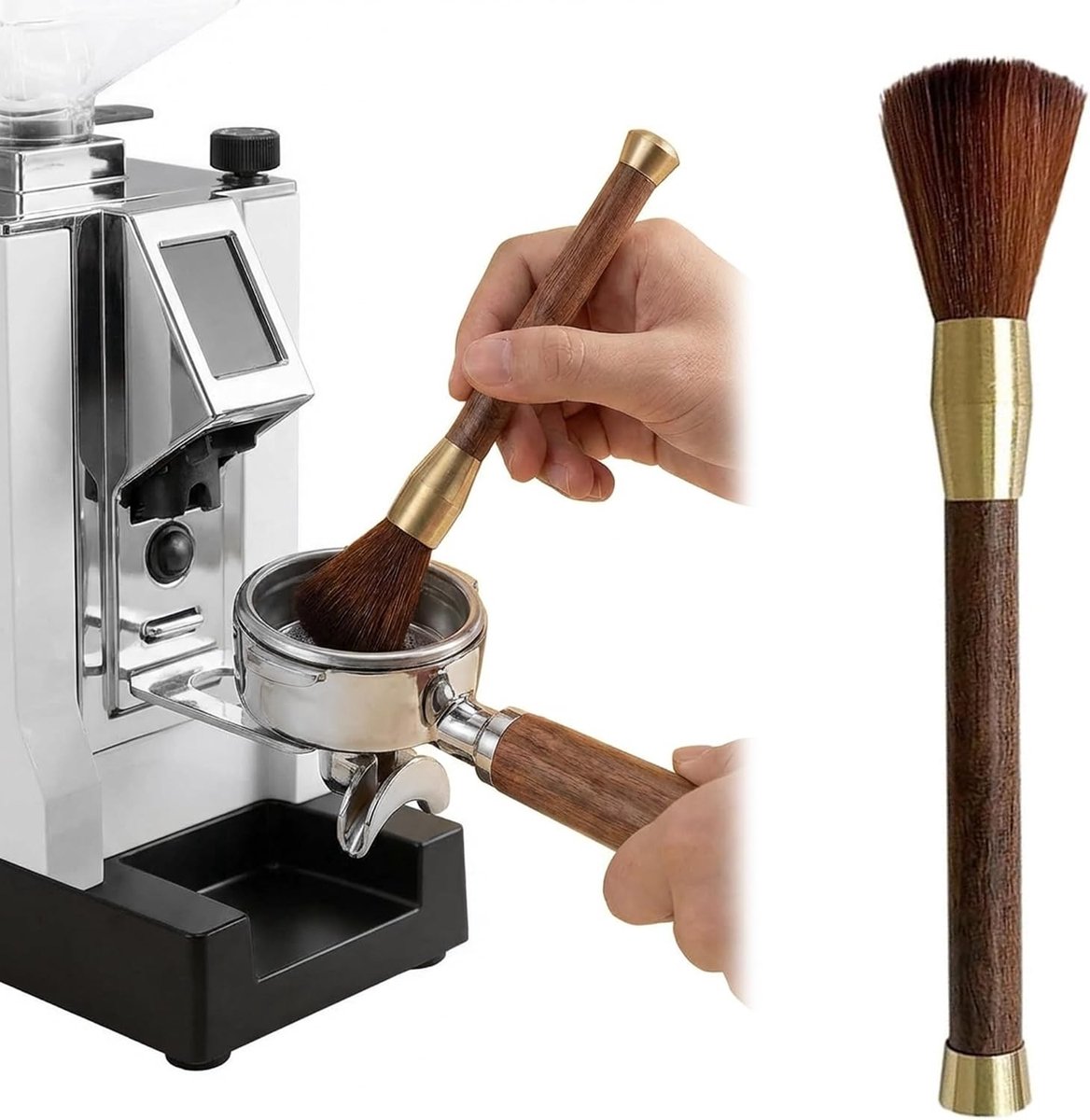 Barista Koffiemachine Reinigingsborstels, Houten Koffieborstel en Portafilter Cleaner voor Onderhoud van Koffiemolen en Apparatuur