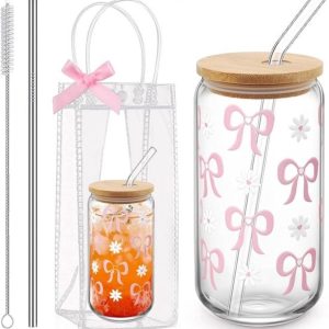 Beker met strik en geschenkzak - 500 ml - voor ijskoffie, smoothie en bier