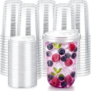 Bekers met deksel, 500 ml, herbruikbare bekers met deksel, BPA-vrij, smoothiebeker, transparant, voor smoothies, cocktails, ijskoffie, verjaardag, bruiloft