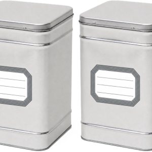 Bellatio Design 2x stuks opbergblikken van metaal - bewaarblik - zilver - 14 x 21 cm - met etiketten grijs van 8.2 x 5.5 cm