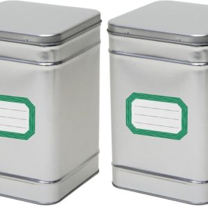 Bellatio Design 2x stuks opbergblikken van metaal - bewaarblik - zilver - 14 x 21 cm - met etiketten groen van 8.2 x 5.5 cm