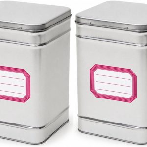 Bellatio Design 2x stuks opbergblikken van metaal - bewaarblik - zilver - 14 x 21 cm - met etiketten roze van 8.2 x 5.5 cm