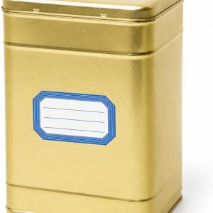 Bellatio Design opbergblik van metaal - bewaarblik - goud - 16 x 25 cm - met etiketten blauw van 8.2 x 5.5 cm