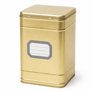 Bellatio Design opbergblik van metaal - bewaarblik - goud - 16 x 25 cm - met etiketten grijs van 8.2 x 5.5 cm