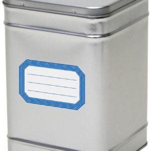 Bellatio Design opbergblik van metaal - bewaarblik - zilver - 14 x 21 cm - met etiketten blauw van 8.2 x 5.5 cm