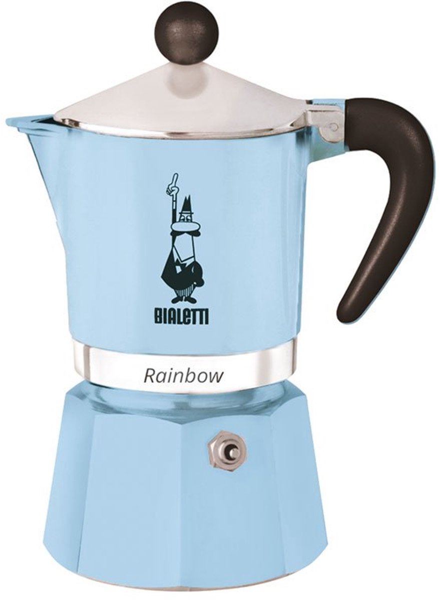 Bialetti Rainbow Percolator 1 Kops Lichtblauw - Italiaanse Espressopot - Aluminium Moka Pot - Koffiezetter voor 1 Espresso