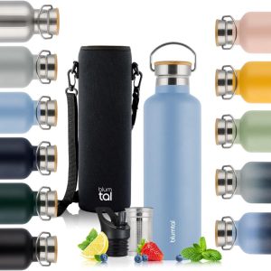 Blumtal Thermos bottle 500 ml - Double-walled Thermos bottle - Drinking bottle - BPA Free - Tea bottle - Thermos - Grey blue
