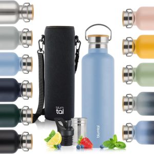 Blumtal Thermos bottle 500 ml - Double-walled Thermos bottle - Drinking bottle - BPA Free - Tea bottle - Thermos - Grey blue