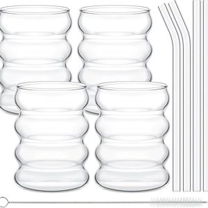 Bubbel glazen - Drinkglazen - Matcha en Ijskoffie glazen - Waterglazen - 350ML - Set van 4 stuks inclusief rietjes