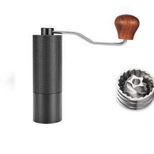 CNC Stalen Kern Hand Koffiemolen - Houten Handvat Zwart