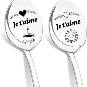 Cadeau voor verjaardag, koffielepel, gegraveerd, 2 stuks voor koppels of bruiloft