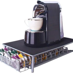 Capsulehouder, lade voor pads, Tassimo laden met koffiecapsules, Tassimo padhouder, houder voor koffiezetapparaat met pad-organizer (28 x 42 x 9,5 cm, 60 stuks, zwart en zilver)