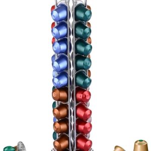 Capsulehouder voor 40 Nespresso-capsules - 360° draaibaar - roestvrij zilver - ruimtebesparend