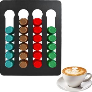 Capsulehouder voor Nespresso, Ruimte voor 20 Capsules, Muurbevestiging zonder Boren, Ideaal voor Keuken en Kastdeuren, Zwart, 25 x 20 cm