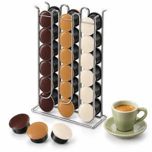 Cheqo® Capsulehouder voor 36 Cups - RVS Cuphouder - Cup Dispenser Toren met 6 Kolommen - Dubbelzijdige Capsulestandaard - Koffiecups Opbergen - Koffie Accessoires voor de Koffiehoek - Aanrecht Organizer - Zilver