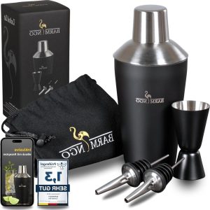 Cocktail Shaker Set 5-delig - 500 ml Shaker met Bar Accessoires - Zwart & Zilver bar set