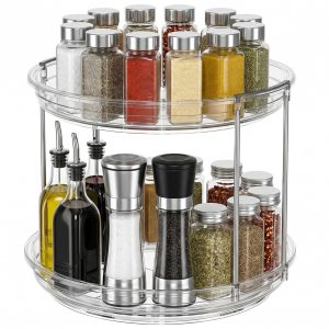 DAITORE - Kruidenrek - 2-Laags - 360° Draaibaar - 30 x 28 cm - Groot Keukenrek voor Kruidenpotjes -RVS - Multifunctionele Keuken- en Aanrecht organizer