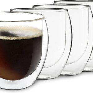 DUOS® Jumbo Latte Macchiato Glazenset 4x310ml, Dubbelwandige glazen Latte Macchiato, Theeglazen, Cappuccino glazen, IJskoffie glazen, Thermoglazen dubbelwandig, Espressokopjes