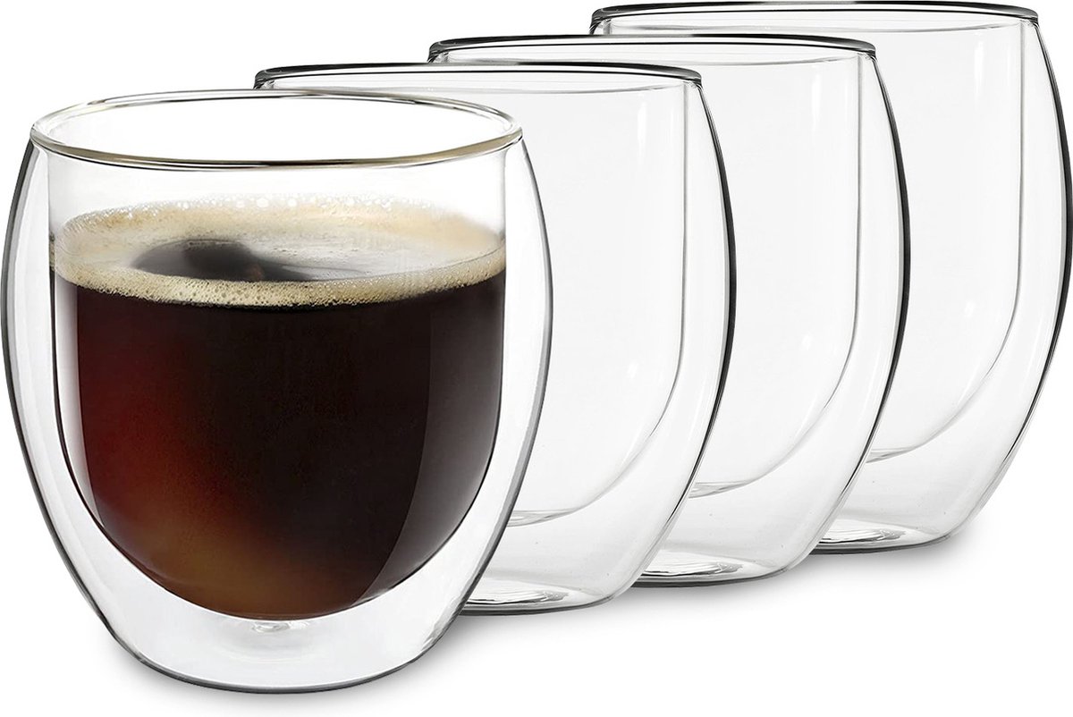 DUOS® Jumbo Latte Macchiato Glazenset 4x310ml, Dubbelwandige glazen Latte Macchiato, Theeglazen, Cappuccino glazen, IJskoffie glazen, Thermoglazen dubbelwandig, Espressokopjes