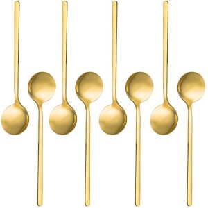 Dailygoods- Espresso Lepels 8 Stuks - Vergulde Lepels - Roestvrij Staal - Theelepels - Koffielepels - Modern Ontwerp - Eenvoudig Schoon te Maken