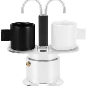 Dailygoods- Espressomachine Italiaanse Stijl - Koffiezetapparaat met Dubbele Kop - Koffiepot 100 Ml - Compact Formaat - Aluminiumlegering - Doe-het-zelf Koffie