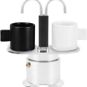 Dailygoods- Espressomachine Italiaanse Stijl - Koffiezetapparaat met Dubbele Kop - Koffiepot 100 Ml - Compact Formaat - Aluminiumlegering - Doe-het-ze