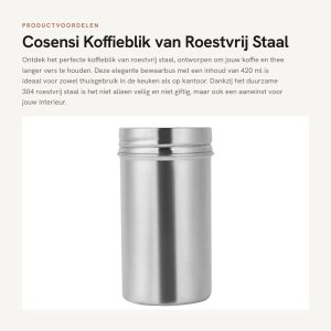 Dailygoods- Koffieblik Luchtdicht - Bewaarbus voor Koffiepoeder - Theedoos voor Langdurige Versheid - Roestvrij Staal - 420ml - Ideaal voor Keuken en Kantoor - Opslagcontainer