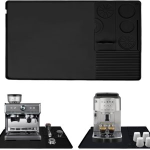 Dailygoods- Koffiemat 2-in-1 - Siliconen Koffiemachine Mat 60 x 40 cm - Stofmat 25 x 20 cm - Hittebestendig tot 220 °C - Zwart/grijs - 2 Stuks - Koffiepad