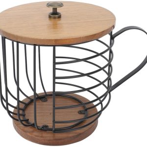 Dailygoods- Koffiepadhouder Grote Capaciteit - Koffiecapsulehouder - Container voor Koffiepads - Houten Basis - Metaaldraad - Ruimtebesparend