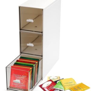 Dailygoods- Theedoos 3 Laden - Opbergdoos voor Theezakjes - Transparant - Organizer voor Koffiepads - Hygiënisch - Geschikt voor Keuken en Kantoor