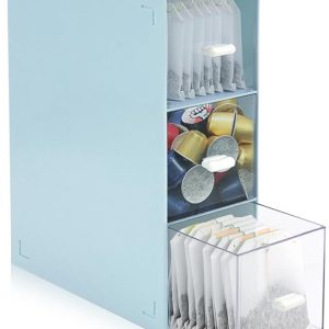 Dailygoods- Theedoos 3-vaks kunststof - Opbergdoos - Organizer voor theezakjes - Koffiepads - Cosmetica - Afmetingen 20 x 16 x 8 cm