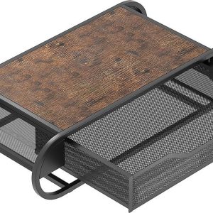 Danky - Koffiecup Opberger met Houten Bovenblad - Uittrekbare Lade - 55 x 28 x 12,7 cm - Zwart Vintage