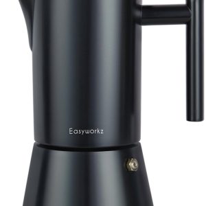 Diego Kookplaat, espressomachine, roestvrij staal, Italiaans koffiezetapparaat, 4 kopjes, 192 ml, inductie moka pot, mat zwart