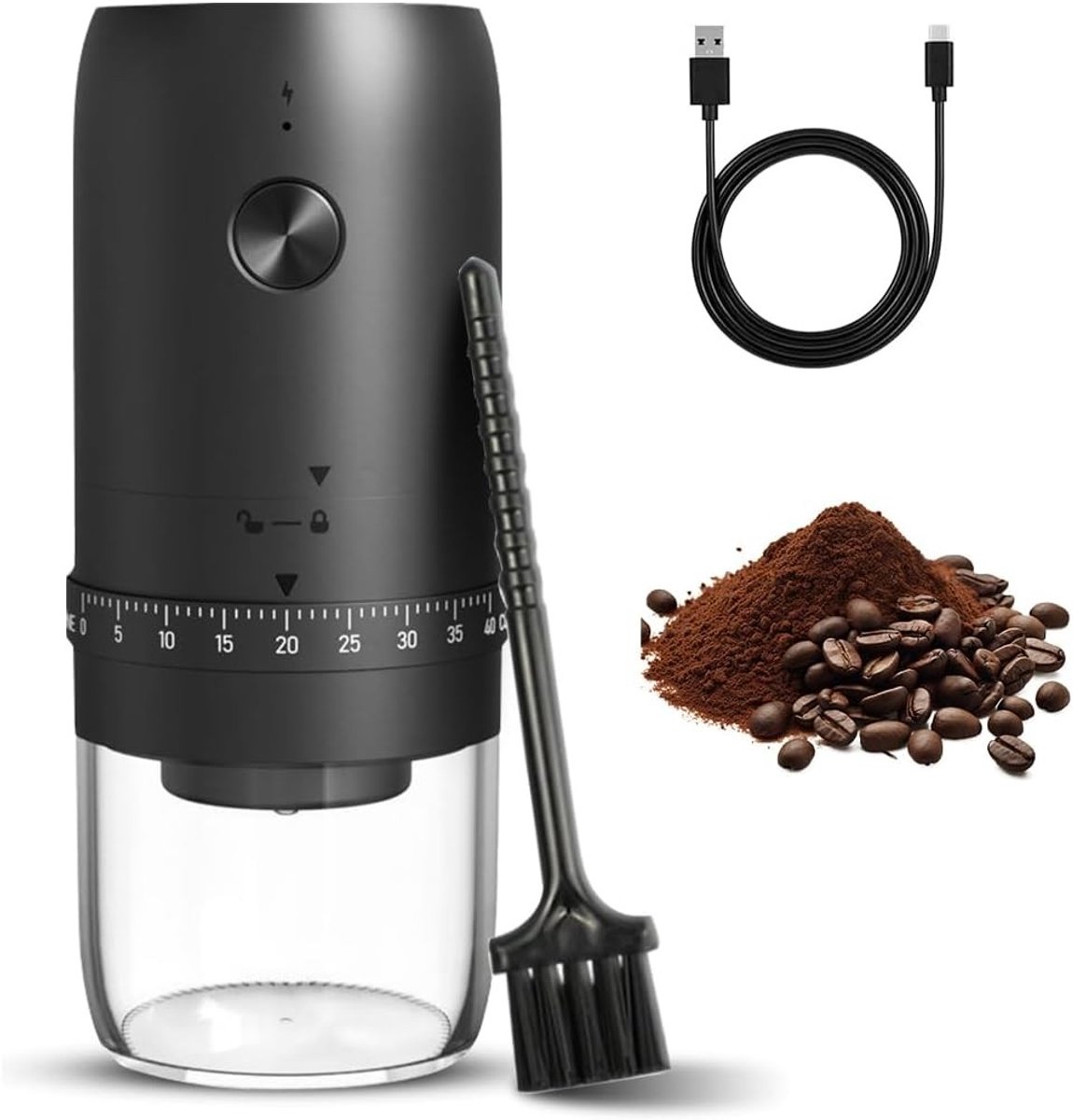 Draagbare Elektrische Koffiemolen met USB Oplaadfunctie, 40 Maalinstellingen en Keramische Molen voor Thuis, Camping en Kantoor