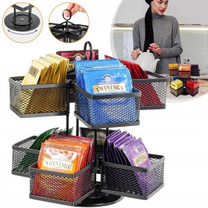 Draaibare Zwarte Opbergmand voor Theezakjes & Koffiepads