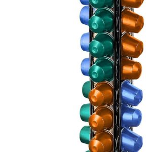 Draaibare koffiecapsulehouder, grote capaciteit (geschikt voor 40 capsules), stevige metalen constructie, draadgaas, duurzaam en gemakkelijk schoon te maken, zwart.