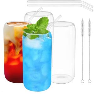 Drinkglazenset met glazen rietje - 4 stuks - 500 ml - Ideaal voor smoothies, cocktails en ijskoffie