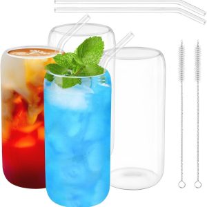 Drinkglazenset met glazen rietje - 4 stuks - 500 ml - Ideaal voor smoothies, cocktails en ijskoffie