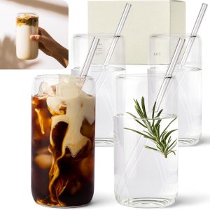 Drinkglazenset met rietjes, 450 ml - Ideaal voor ijskoffie, water en cocktails