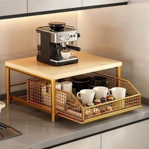 Dubbellaagse magnetronstandaard met koffiepad Der, Aanrecht nizer & Sto plank, Sliding Der voor Keuken, Draadmand, d (37x26x18cm)