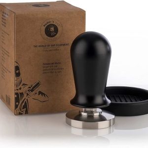 Edition, Premium tamper, koffieverdichter Ø 51 mm basis, H: 10 cm, roestvrij staal, espressostempel voor 51 mm zeefdrager, koffiestamper met siliconenmat, zwarte handgreep