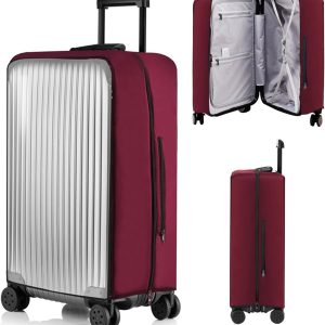 Elastische Kofferhoes met Ritssluiting, Transparante Kofferbeschermhoes, Waterdichte Reiskoffer Beschermhoes, PVC Bagage Cover, Reisbagagehoes Anti-Kras voor Koffer, Trolley (Rood, 24 inch)