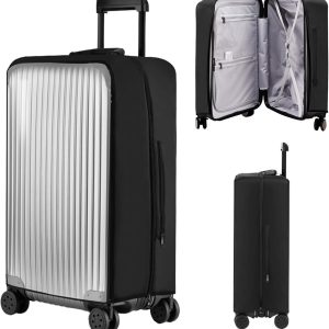 Elastische Kofferhoes met Ritssluiting, Transparante Kofferbeschermhoes, Waterdichte Reiskoffer Beschermhoes, PVC Bagage Cover, Reisbagagehoes Anti-Kras voor Koffer, Trolley (Zwart, 24 inch)