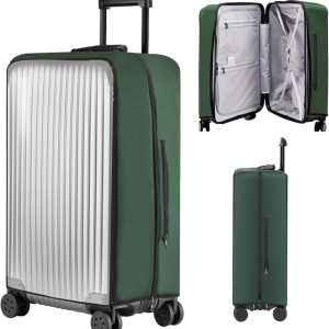 Elastische Kofferhoes met Ritssluiting, Transparante Kofferbeschermhoes, Waterdichte Reiskoffer Beschermhoes, PVC Bagage Cover, Reisbagagehoes Anti-Kras voor Koffer, Trolley (Groen, 30 inch)
